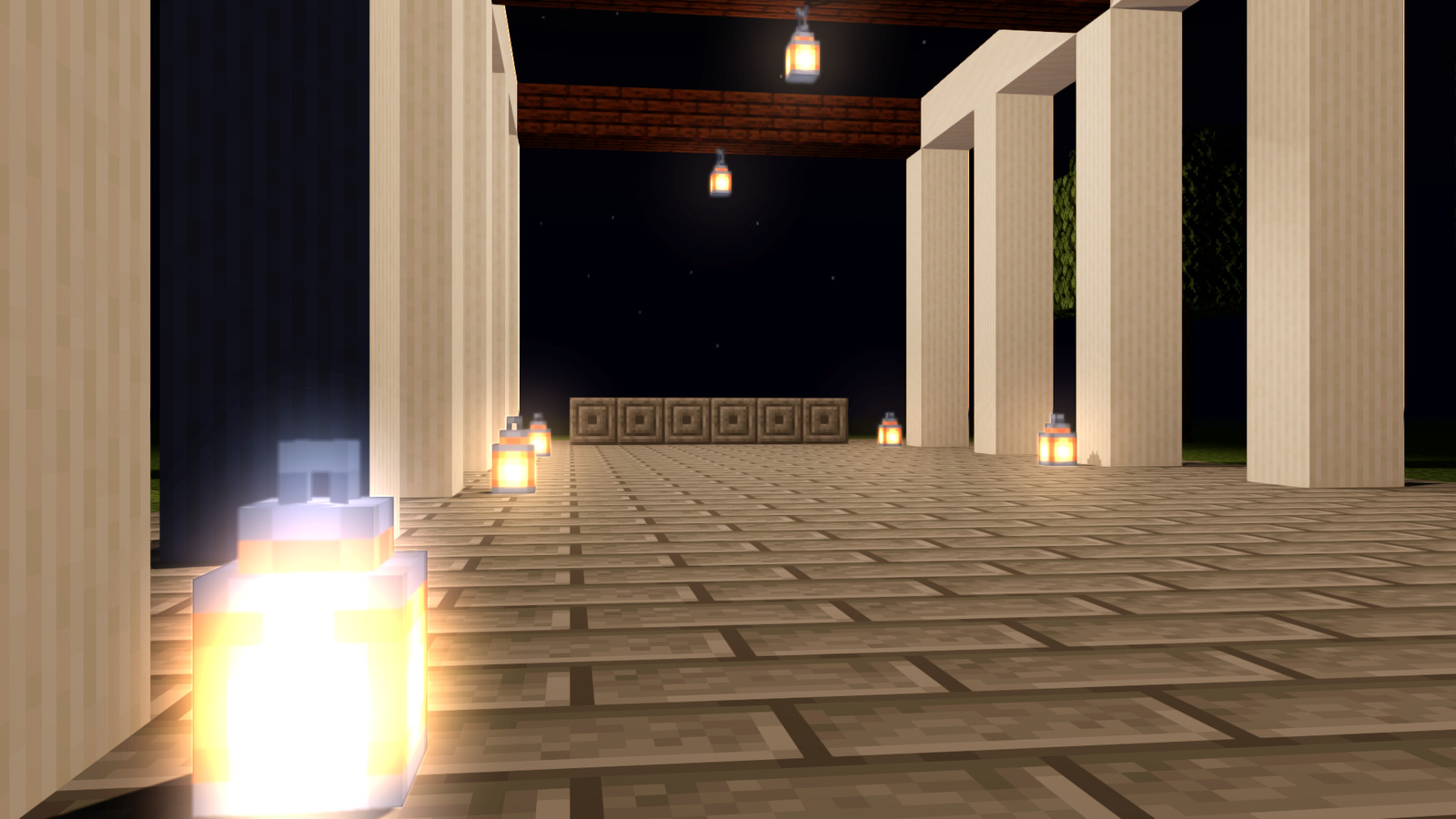 Depth of field off: the whole night courtyard in sharp focus