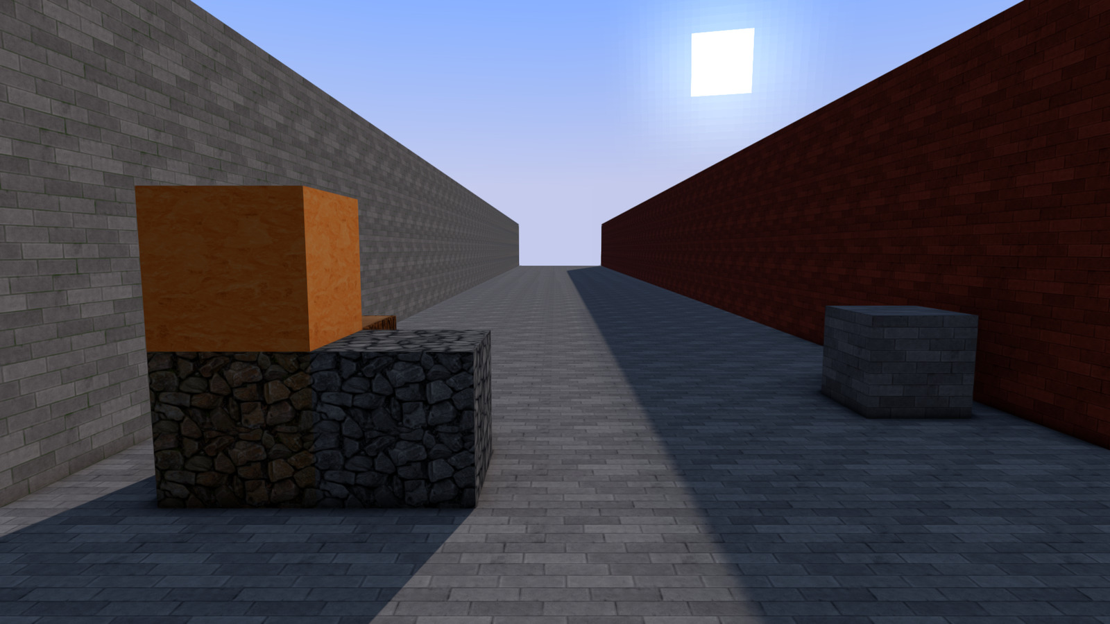 Material and normal maps off: the stone corridor looks flat