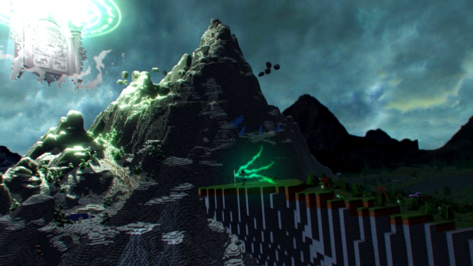 The mountain scene with a glowing floating ruin